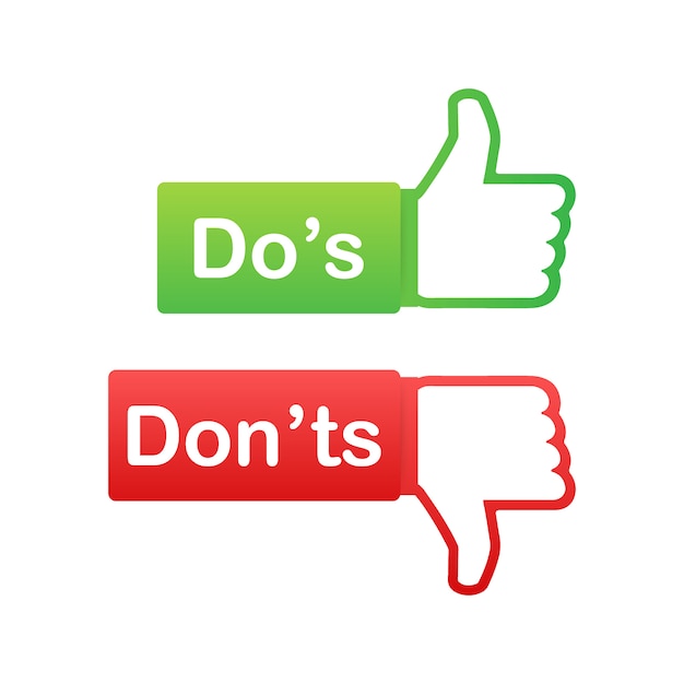 Premium Vector | Do's and don'ts like thumbs up or down. flat simple ...