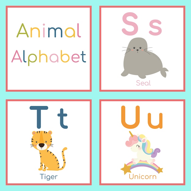 かわいい動物アルファベット S T Uの文字 シール トラ