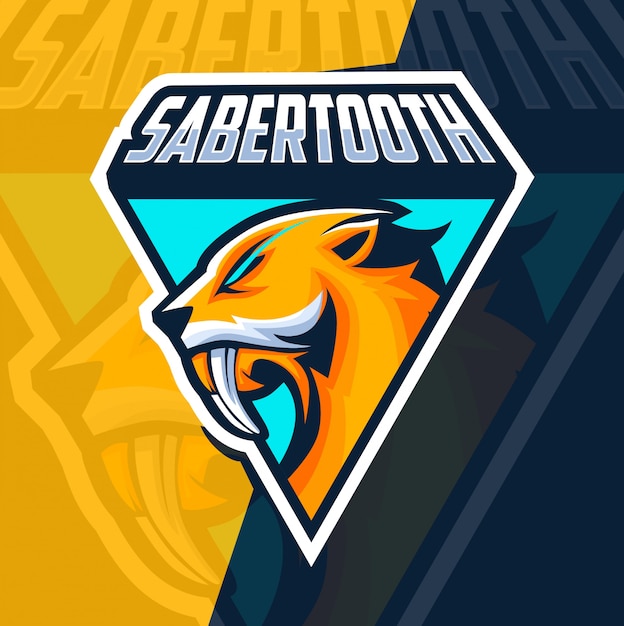 Sabertooth mascot esport logo design Premium Vector
