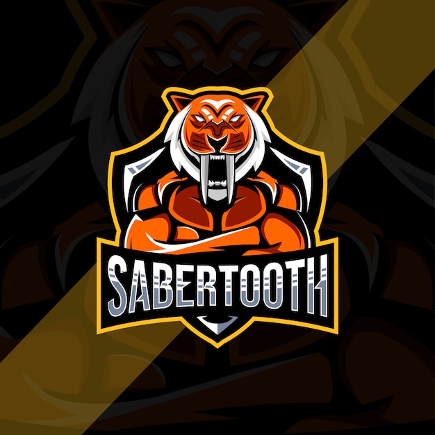 Premium Vector | Sabertooth mascot logo e-sport design