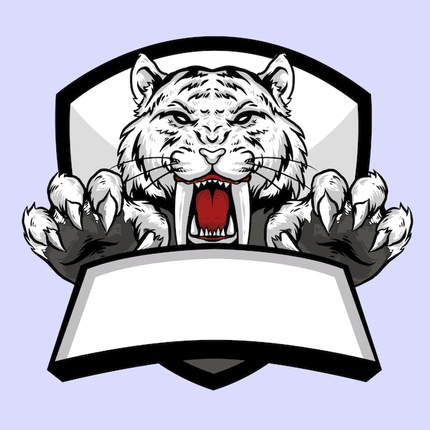 Premium Vector | Sabertooth tiger white head with claw and banner ...