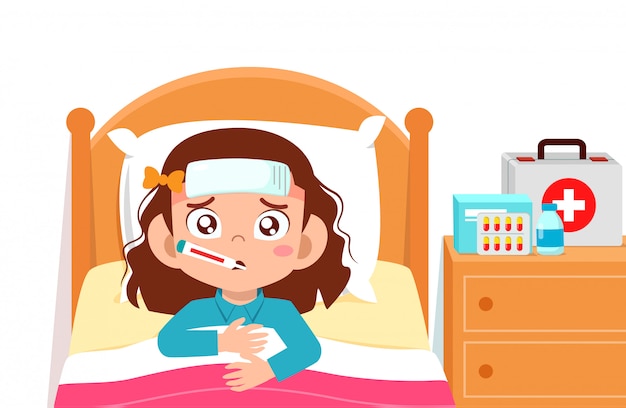 50+ 2 kids sick on bed clipart