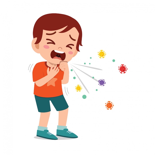 Sad Cute Little Kid Boy Sneeze Because Of Flu | Premium Vector