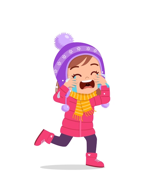 Premium Vector | Sad cute little kid cry and wear jacket in winter season