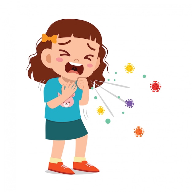 Premium Vector | Sad cute little kid girl sneeze because of flu