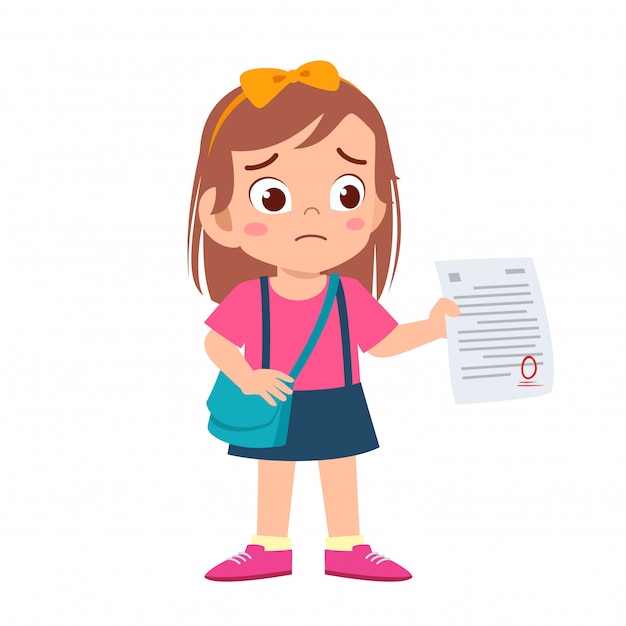 Sad kid girl have bad mark from exam Vector | Premium Download