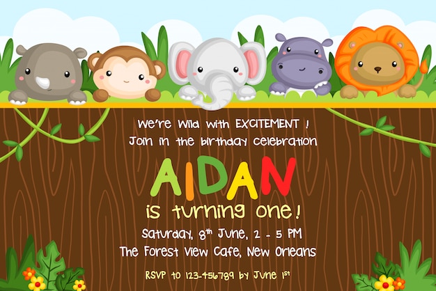 Download Safari animals birthday party invitation | Premium Vector