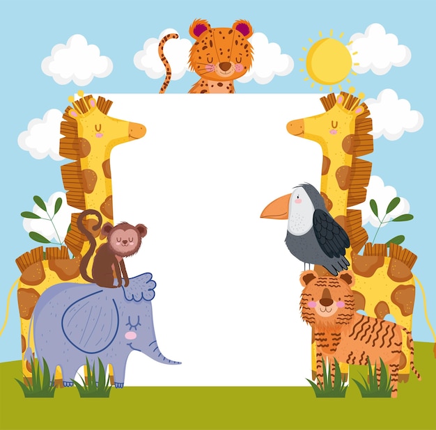 Premium Vector | Safari animals with placard