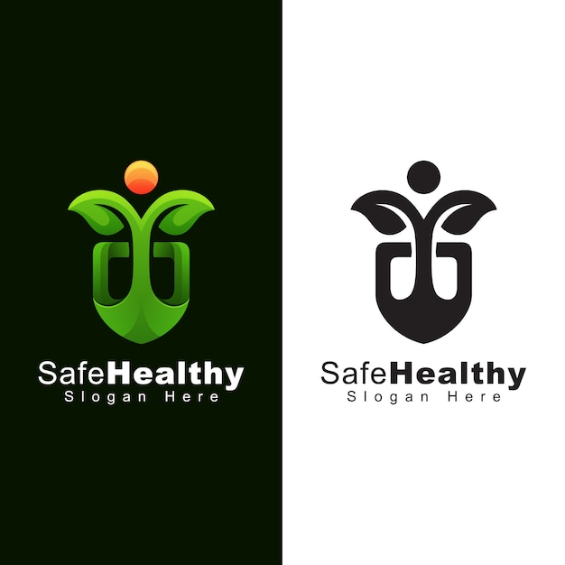 Download Free Safe Healthy Logo Human Leaf With Shield Logo Design Two Version Use our free logo maker to create a logo and build your brand. Put your logo on business cards, promotional products, or your website for brand visibility.