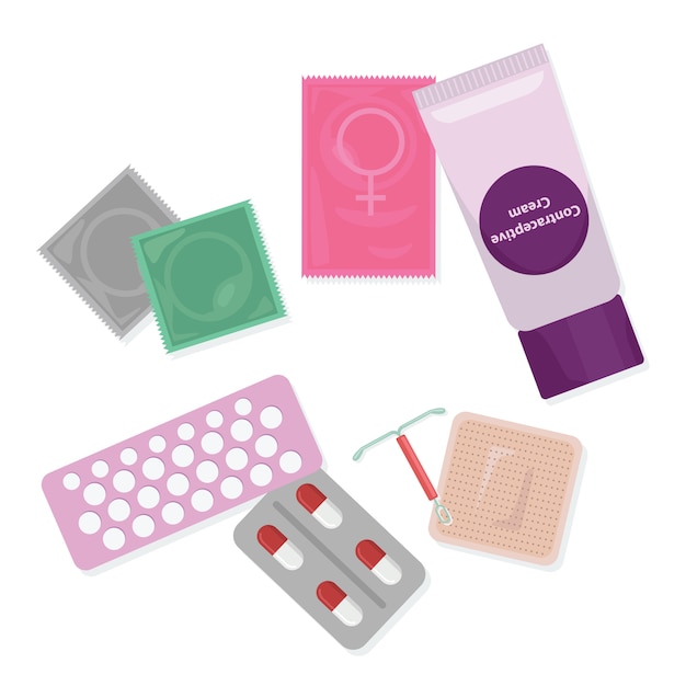 Premium Vector Safe Sex And Birth Control Set Of Contraception Methods