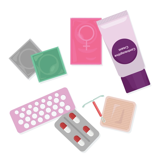 Premium Vector | Safe sex and birth control. set of contraception methods