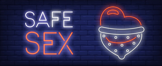 Free Vector Safe Sex Neon Sign Red Heart Inside Of