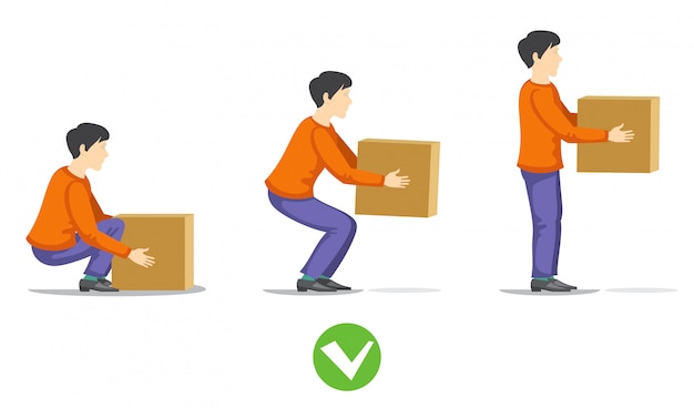 Premium Vector | Safety correct lifting of heavy box illustration ...