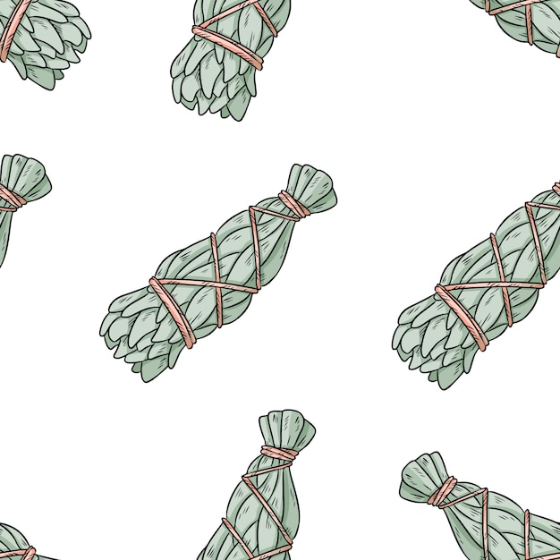 Premium Vector Sage Smudge Sticks Hand Drawn Boho Seamless Pattern