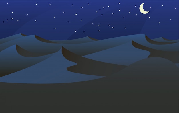 プレミアムベクター 夜の風景の背景ベクトルイラスト ベクトルのクレセント月とサハラ砂漠