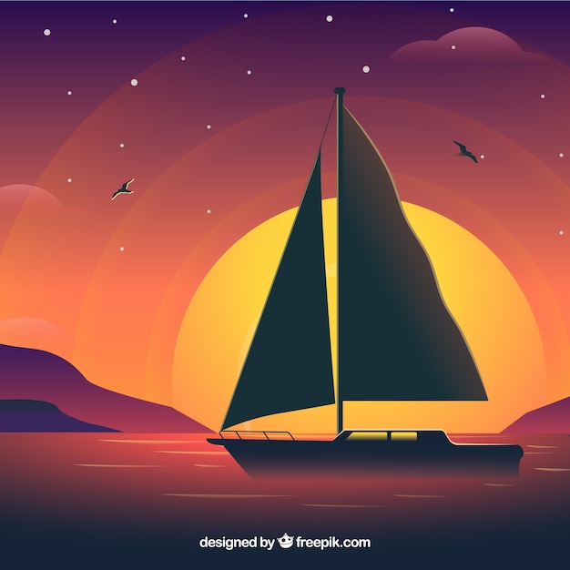 Download Sailing boat on sunset background | Free Vector