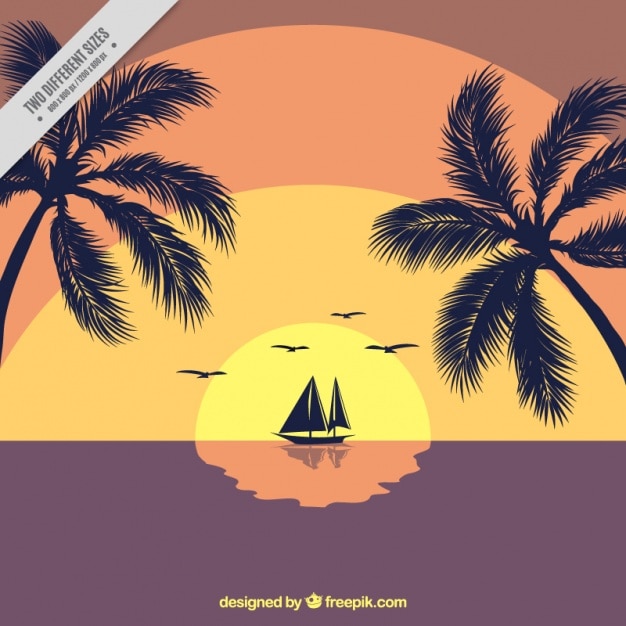 Download Free Vector | Sailing boat at sunset