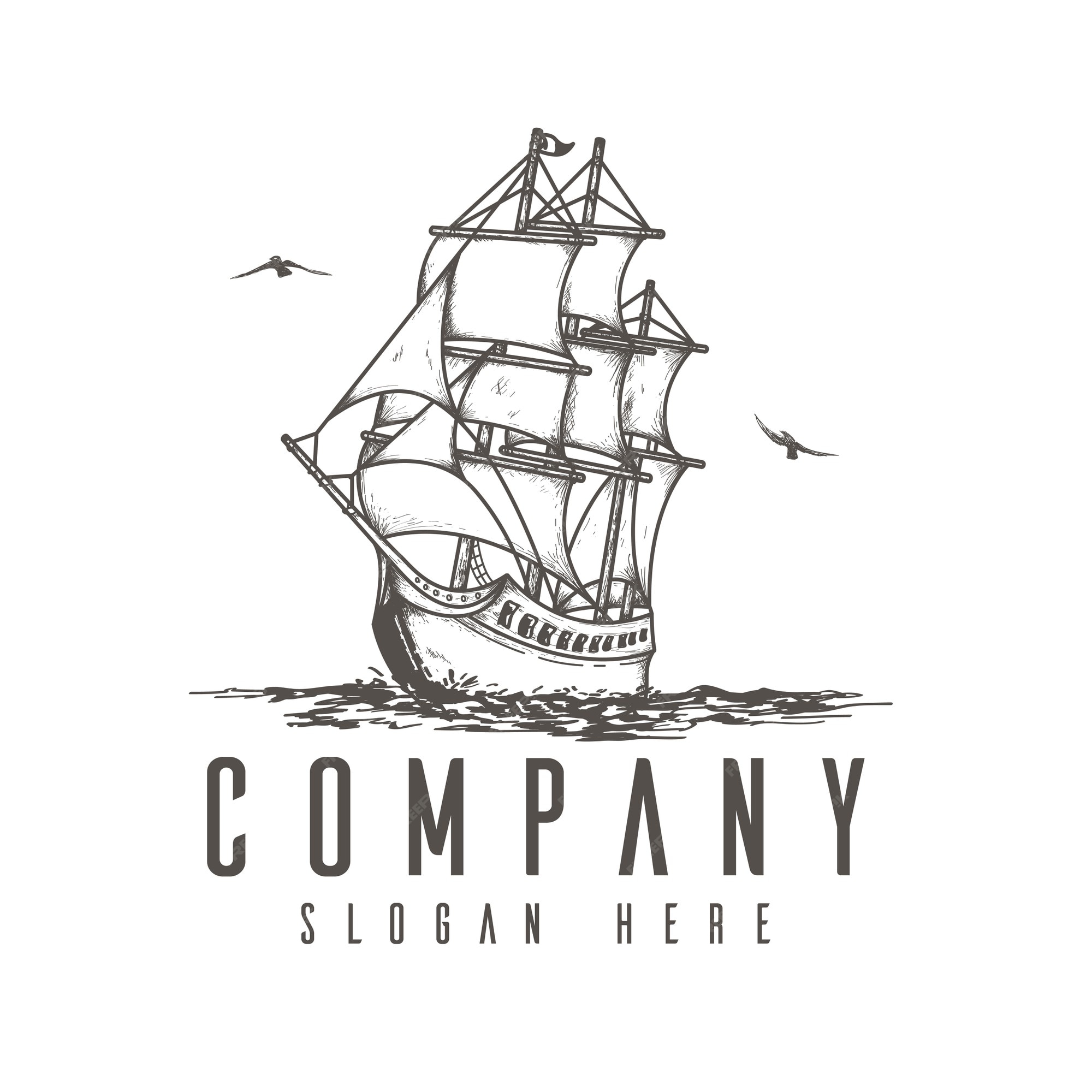 Premium Vector | Sailing ship logo concept, flat logo sketch, logo ...