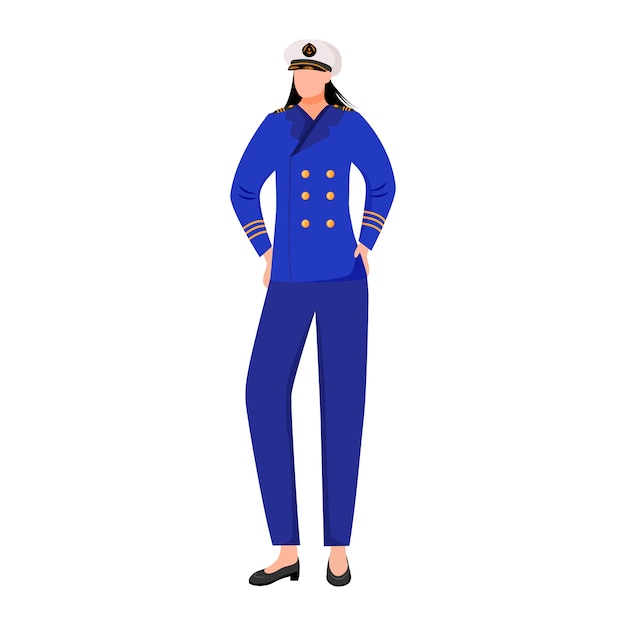 セーラーフラットイラスト 船長の制服を着た船員 旅客艦隊のナビゲーター 海洋の占領 白い背景の上の分離された船員の漫画のキャラクター プレミアムベクター