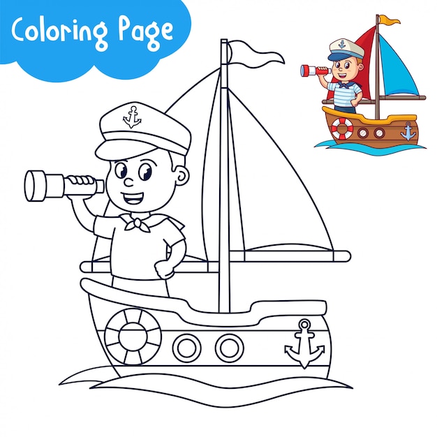 Sailor kids coloring page | Premium Vector