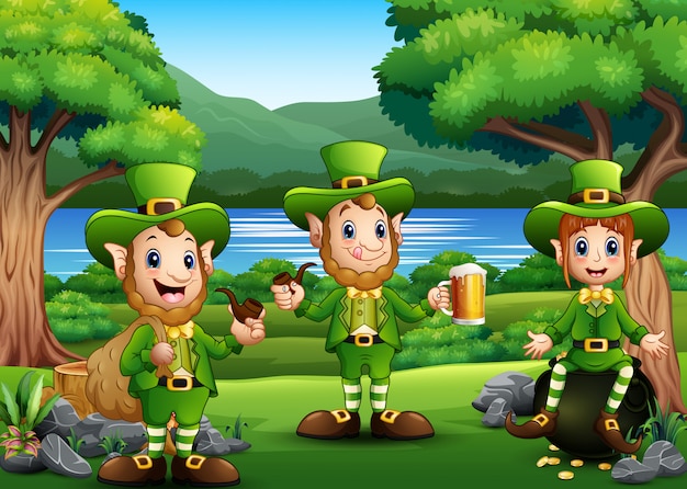 Premium Vector | Saint patricks day leprechaun celebrate on the nature