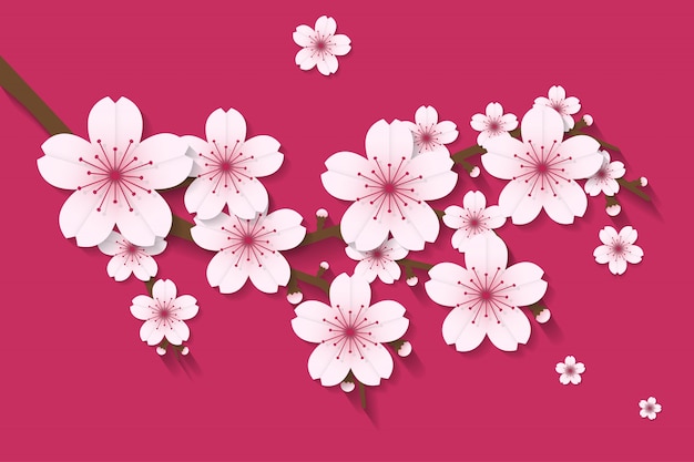 桜の花ペーパークラフトスタイルベクトルベクトル プレミアムベクター