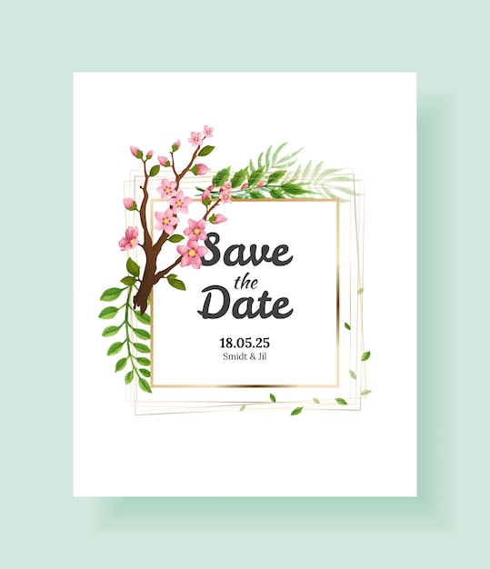 さくらの花の背景 花の結婚式の招待カードテンプレート プレミアムベクター