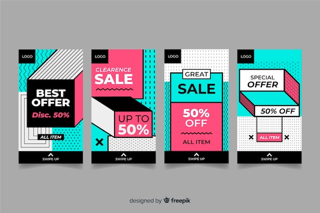 Sale abstract colorful instagram stories Free Vector