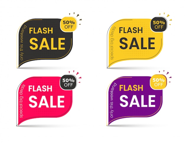 Sale banner of big discounts, sticker 50 , advertising tags for special offers. Premium Vector