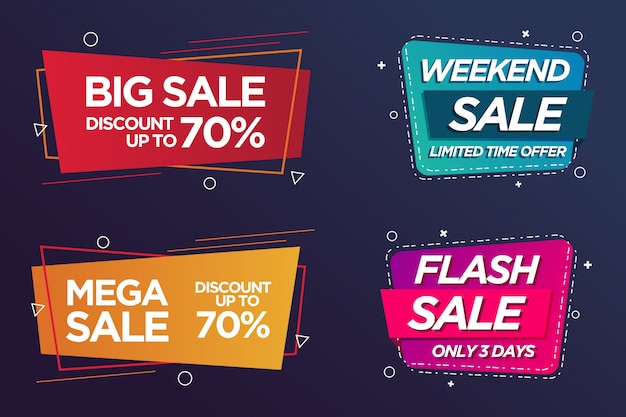Sale banners geometric set with text memphis style Premium Vector
