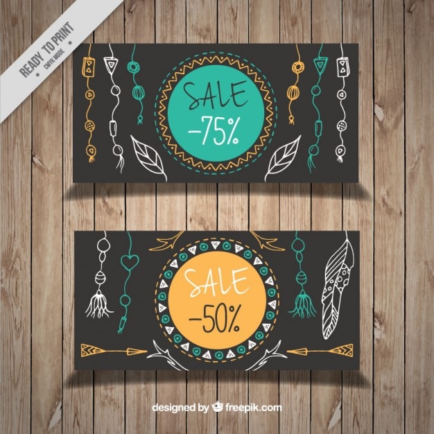 Sale banners with sketches boho decoration