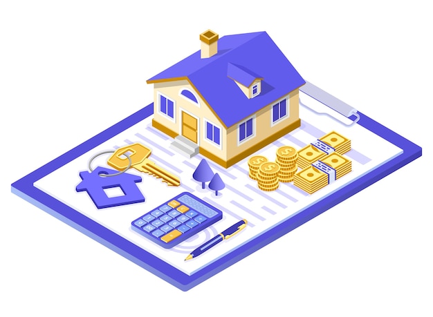 Premium Vector Sale Purchase Rent Mortgage House Isometric Concept For Poster