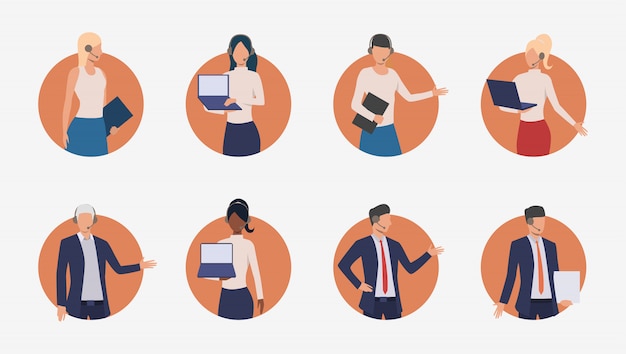 Sales agents consulting clients on phone Free Vector