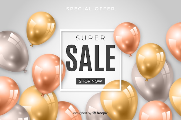 Sales background with realistic balloons Free Vector