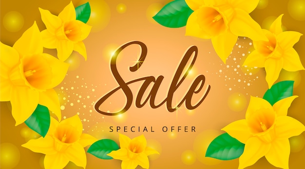 Sales banner with yellow flowers