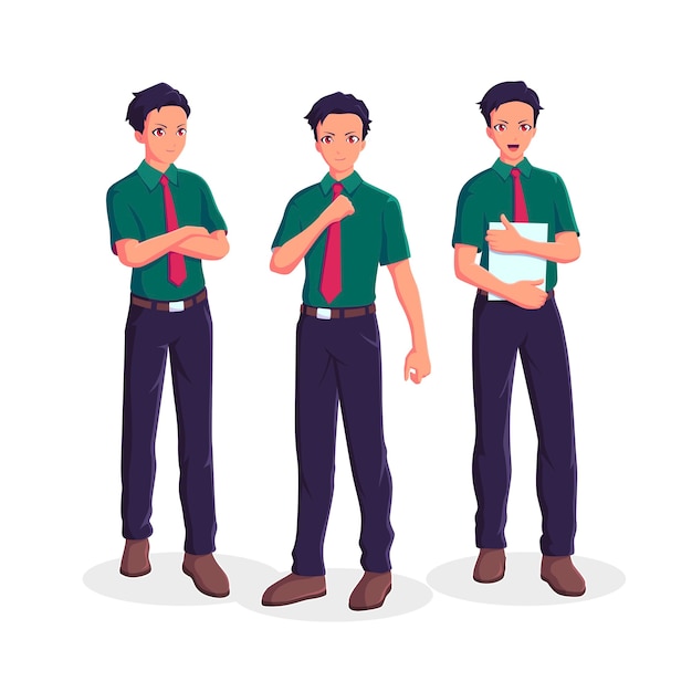 Premium Vector Salesman collection set in different poses