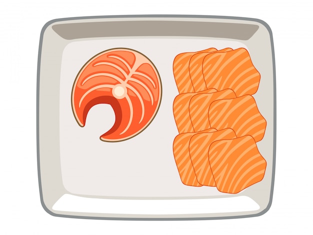 Premium Vector Salmon Vector Sliced A A And Sliced A A In A Plate On A White Background