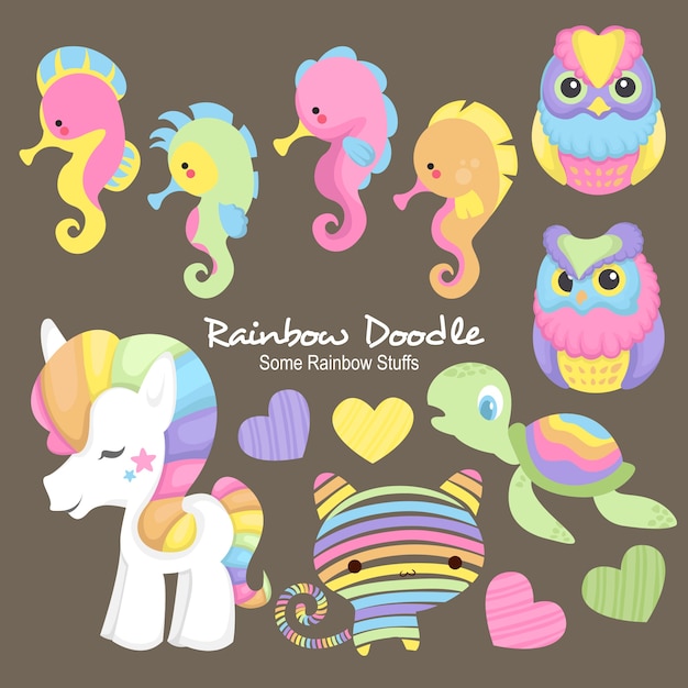 Sam rainbow objects doodle Premium Vector