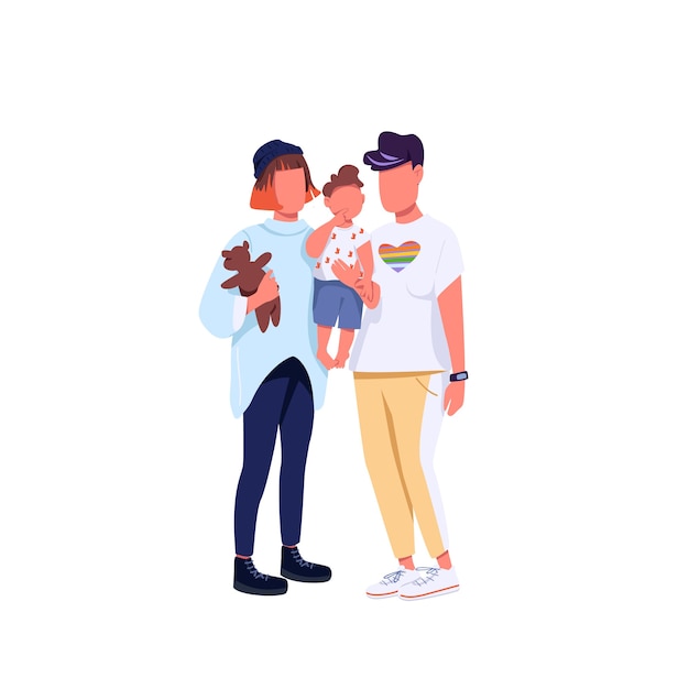 同性家族フラットカラー顔のないキャラクター Z世代のカップル Lgbtqの権利 Webグラフィックデザインとアニメーションの子供孤立漫画イラストを持つ若いレズビアンの女性 プレミアムベクター