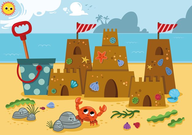 Premium Vector Sand Castle On The Coast Of The Ocean Vector Illustration