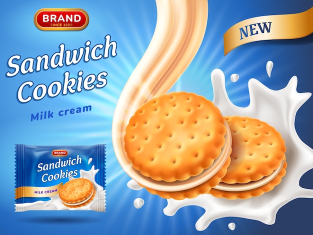 Sandwich cookies ads. Premium Vector