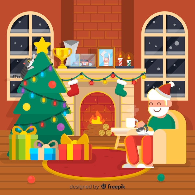 Download Free Vector Santa Christmas Fireplace Background Yellowimages Mockups