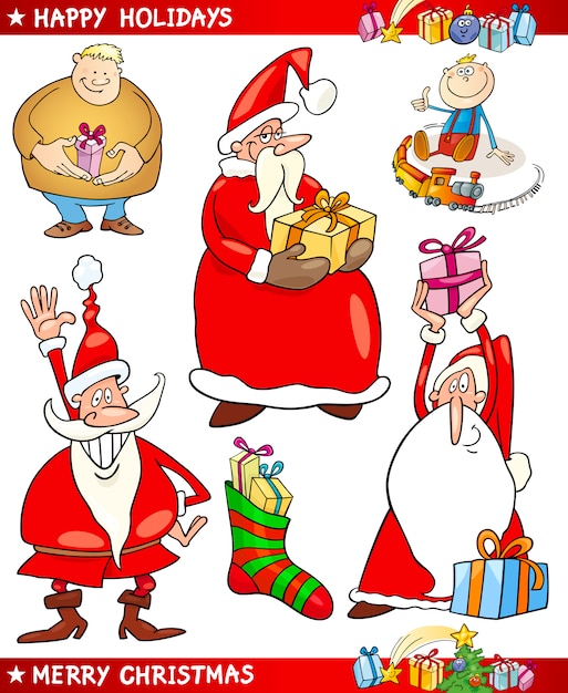 Premium Vector | Santa and christmas themes cartoon set