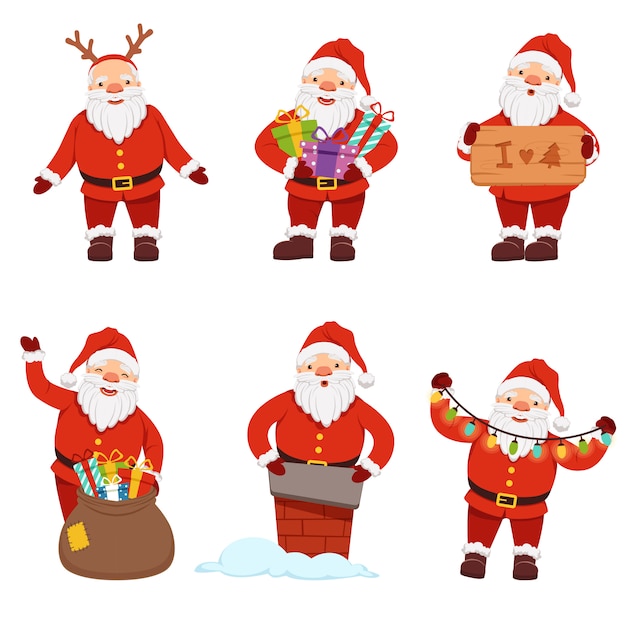 Premium Vector | Santa claus in action poses