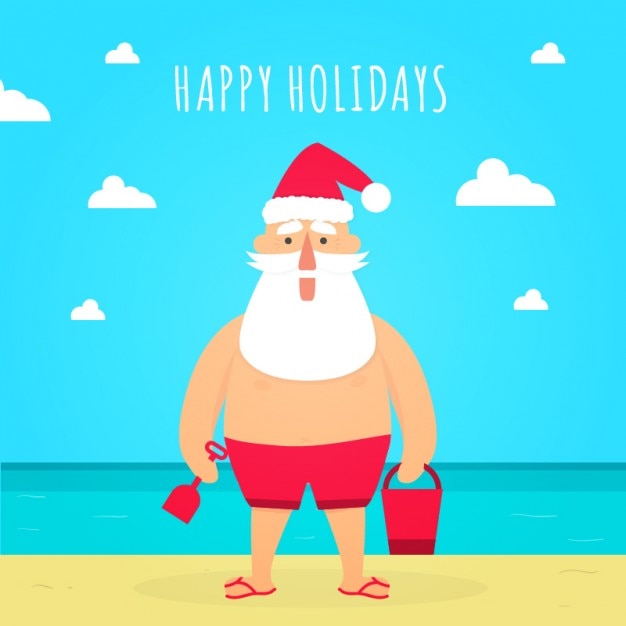 Download Santa claus at the beach christmas card Vector | Free Download