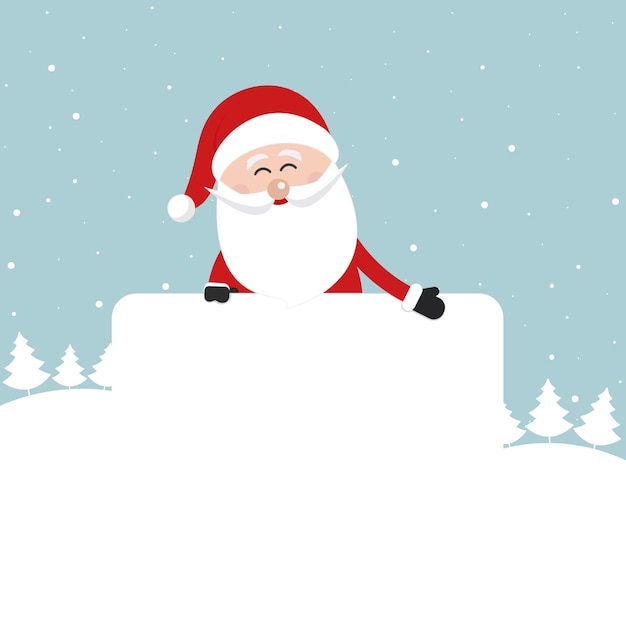 Santa claus behind blank banner showing christmas greeting winter ...