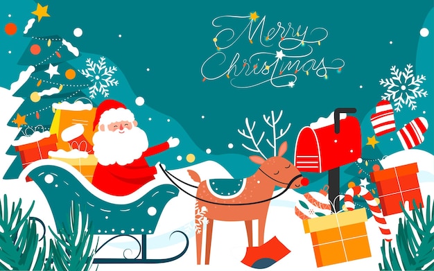 Premium Vector | Santa claus christmas eve gifts illustration winter ...