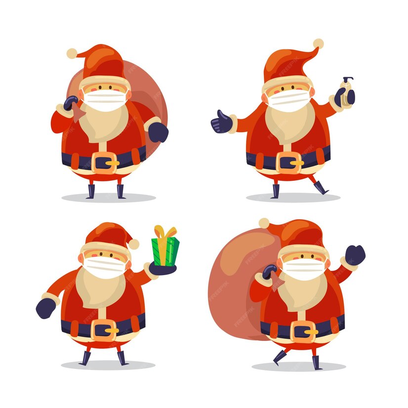 Free Vector | Santa claus collection wearing face mask
