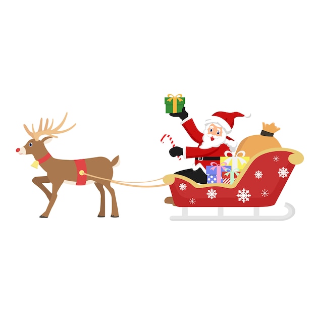 Premium Vector | Santa claus deliver gifts to children on christmas time.