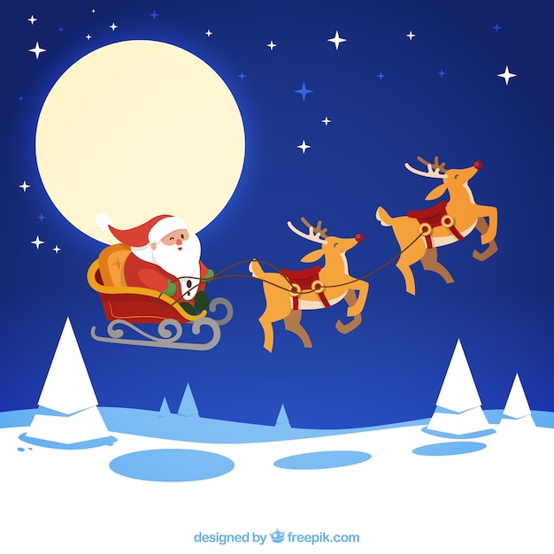 Santa Claus Flying In His Sledge Vector 